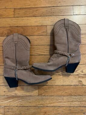 Dingo Women’s Brown Western Cowboy Boots Harness Braided Strap Size 6 M Leather